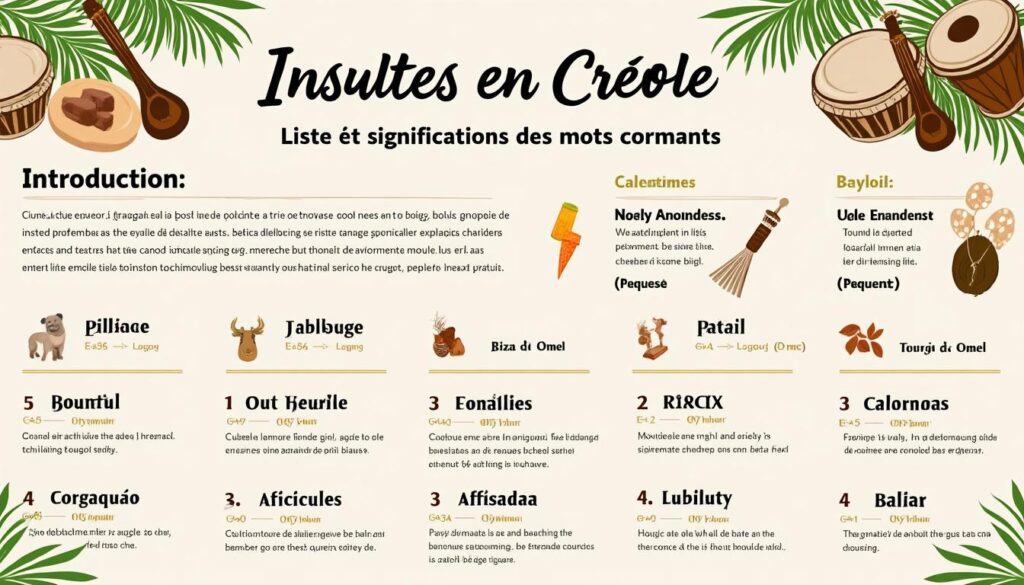 découvrez une liste complète des insultes courantes en créole avec leurs significations pour mieux comprendre cette langue riche et colorée.