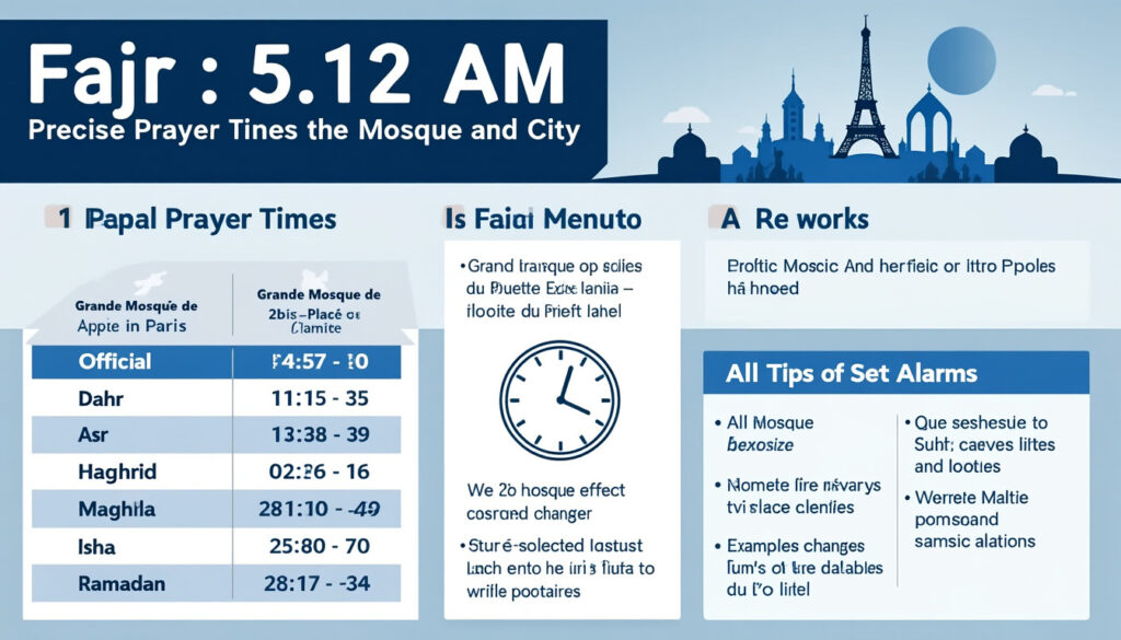 découvrez les horaires précis des prières fajr à paris, incluant la mosquée et toute la ville, pour pratiquer vos prières à temps chaque jour.